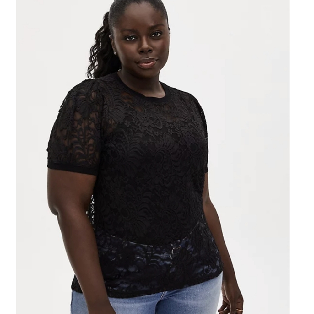 NWT TORRID sheer lace puff sleeve short sleeve